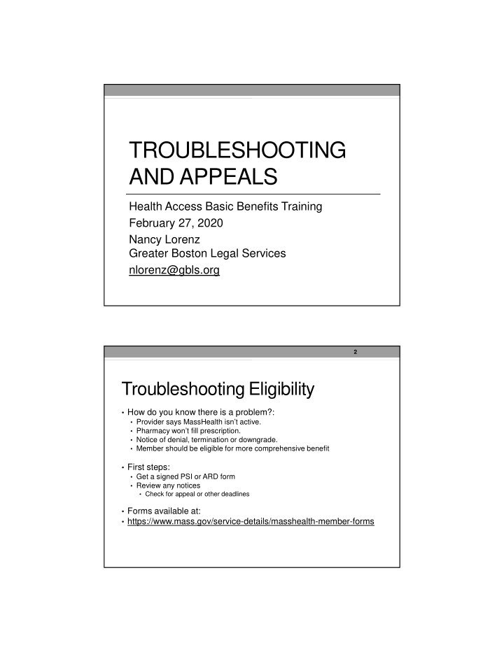troubleshooting and appeals