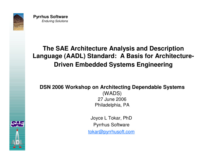 the sae architecture analysis and description language