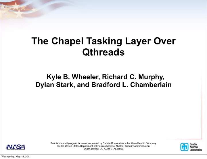 the chapel tasking layer over qthreads