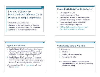 Lecture 22/Chapter 19  Finding Data in Life:  1.  Part 4. Statistical Inference Ch. 19