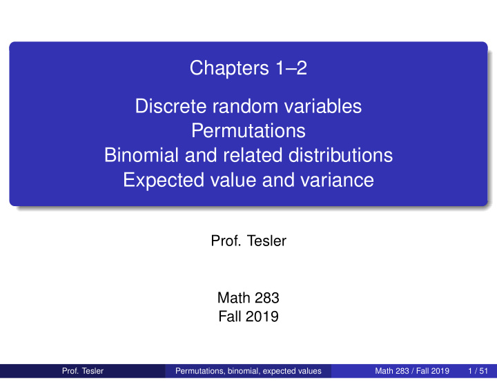 chapters 1 2 discrete random variables permutations
