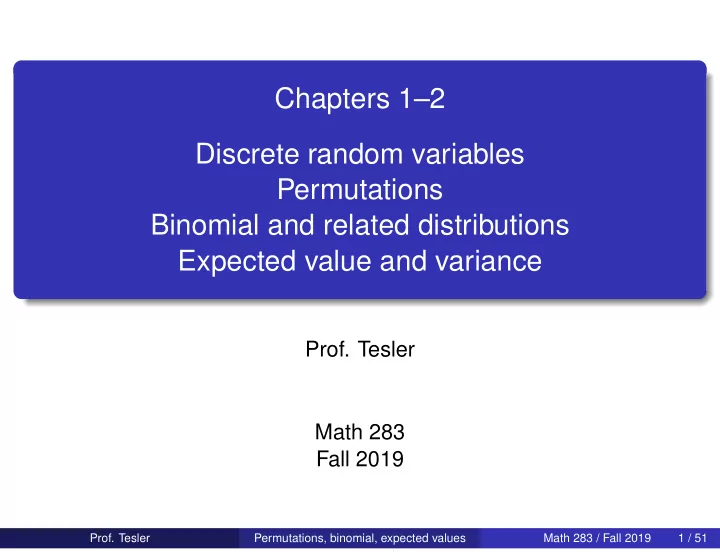 chapters 1 2 discrete random variables permutations