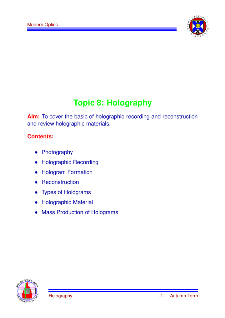 topic 8 holography