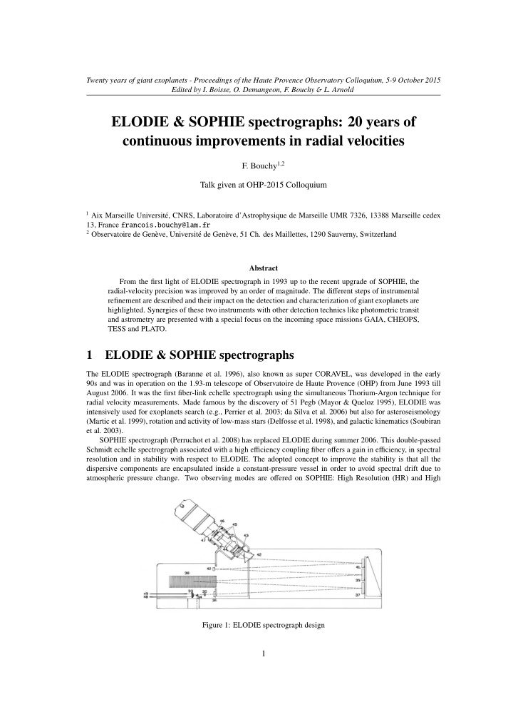 elodie sophie spectrographs 20 years of continuous
