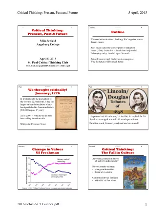 Critical Thinking: Present, Past and Future  5 April, 2015  Outline  V1  2015 Schield CTC  1  V1