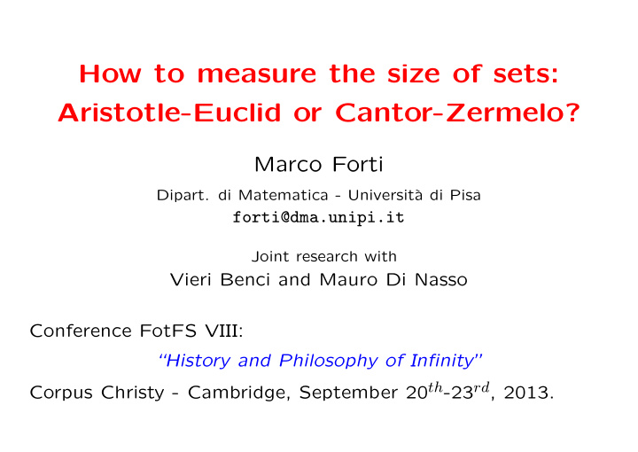 how to measure the size of sets aristotle euclid or