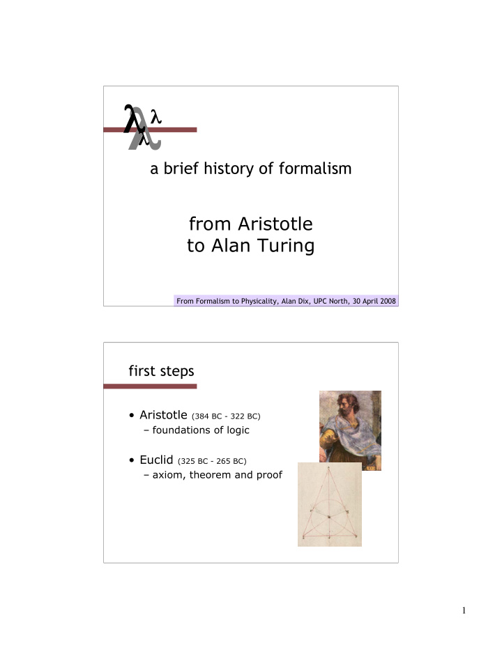a brief history of formalism from aristotle to alan