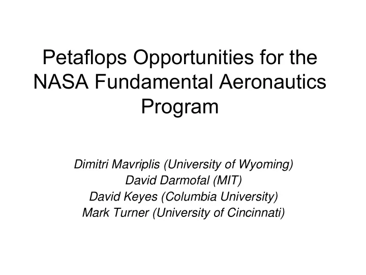 petaflops opportunities for the nasa fundamental