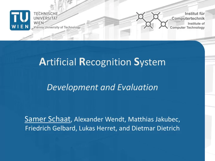 artificial recognition system ars project