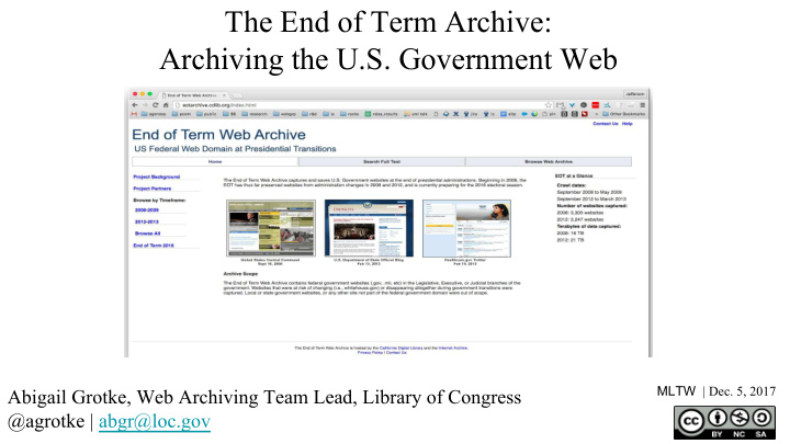 the end of term archive archiving the u s government web