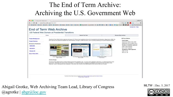 the end of term archive archiving the u s government web