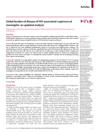Articles  Global burden of disease of HIV-associated cryptococcal  meningitis: an updated analysis