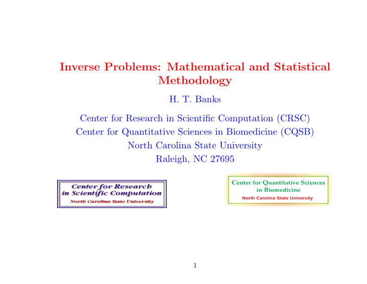 inverse problems mathematical and statistical methodology