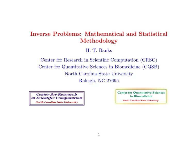 inverse problems mathematical and statistical methodology
