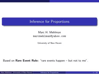 Inference for Proportions  Marc H. Mehlman  marcmehlman@yahoo.com  University of New Haven Based on