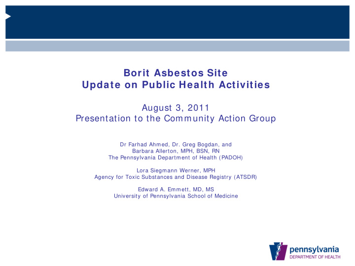 borit asbestos site update on public health activities