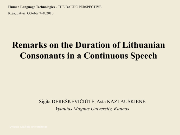 remarks on the duration of lithuanian consonants in a