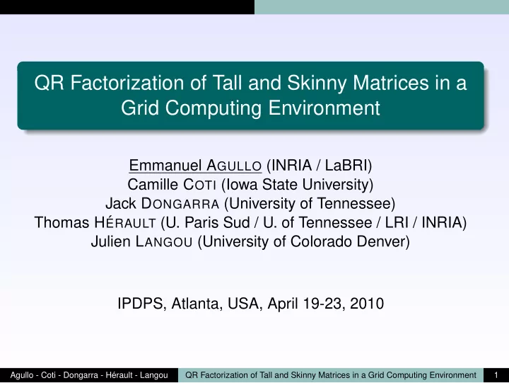 qr factorization of tall and skinny matrices in a grid