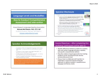 Speaker Disclosure  Financial:    Language Levels and Modalities  Receive(d) royalties from