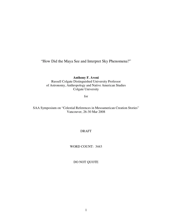how did the maya see and interpret sky phenomena