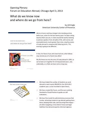 What do we know now  and where do we go from here?  by Lilli Engle  American University Center of