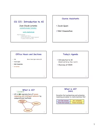 CS 121: Introduction to AI  Jean-Claude Latombe  Jacob Quain  ai.stanford.edu/~latombe  Nikil