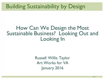 Building Sustainability by Design  How Can We Design the Most  Sustainable Business?  Looking Out