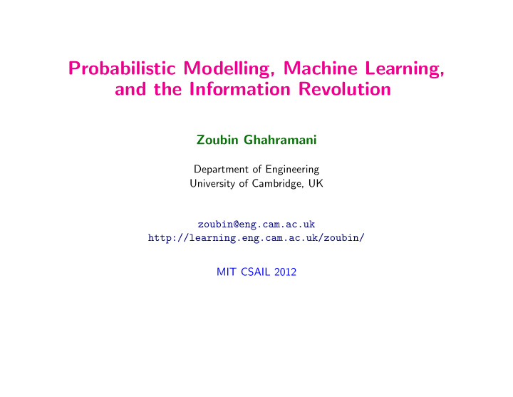 probabilistic modelling machine learning and the
