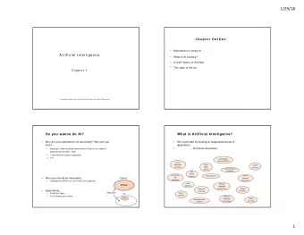 1/29/18  Chapter Outline    Motivations to study AI  Artificial Intel l i gence    What is