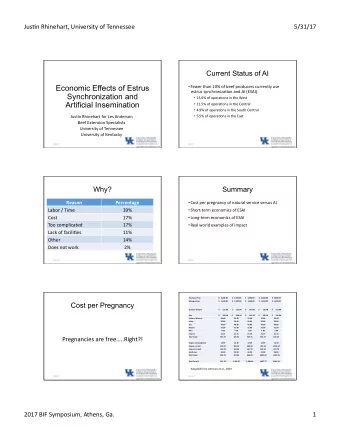 Economic Effects of Estrus  Fewer  than  10%  of  beef  producers  currently