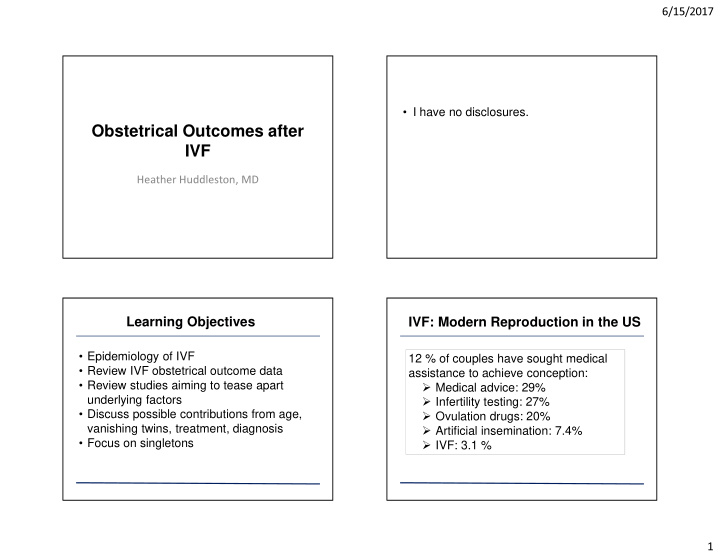 obstetrical outcomes after ivf