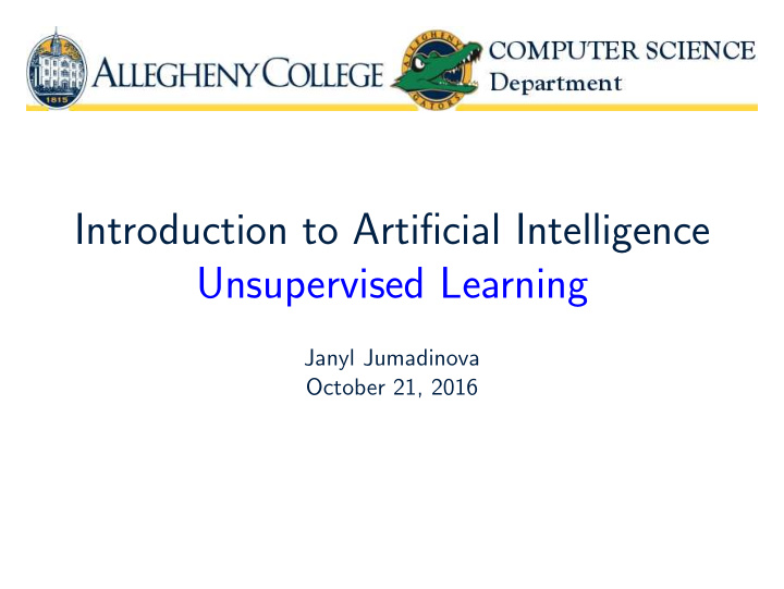 introduction to artificial intelligence unsupervised