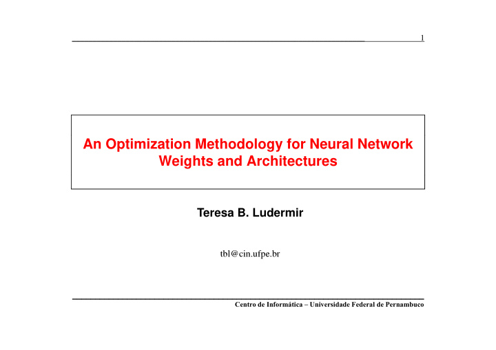 an optimization methodology for neural network weights