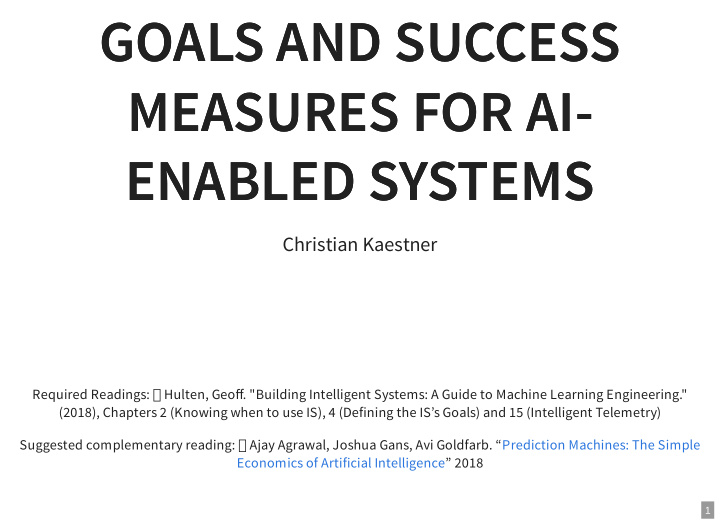 goals and success goals and success measures for ai