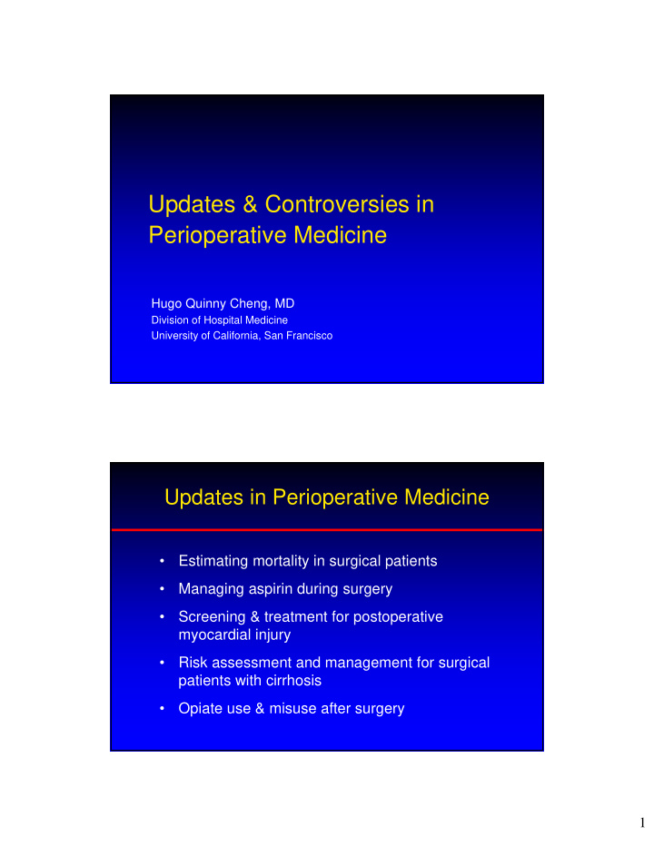 updates controversies in perioperative medicine