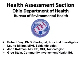 ODH / ATSDR  Cooperative Agreement Program  Federal grant $$ cover staff salary and training.