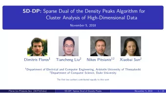 SD-DP: Sparse Dual of the Density Peaks Algorithm for  Cluster Analysis of High-Dimensional Data