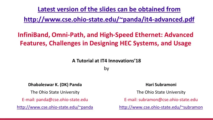 latest version of the slides can be obtained from http
