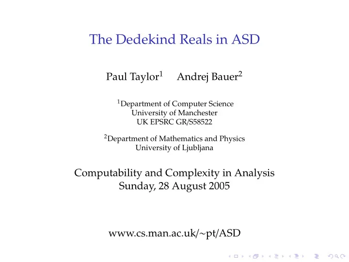 the dedekind reals in asd