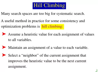 Hill Climbing  Many search spaces are too big for systematic search.  A useful method in practice