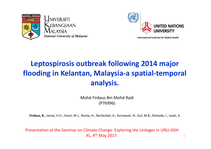 leptospirosis outbreak following 2014 major flooding in