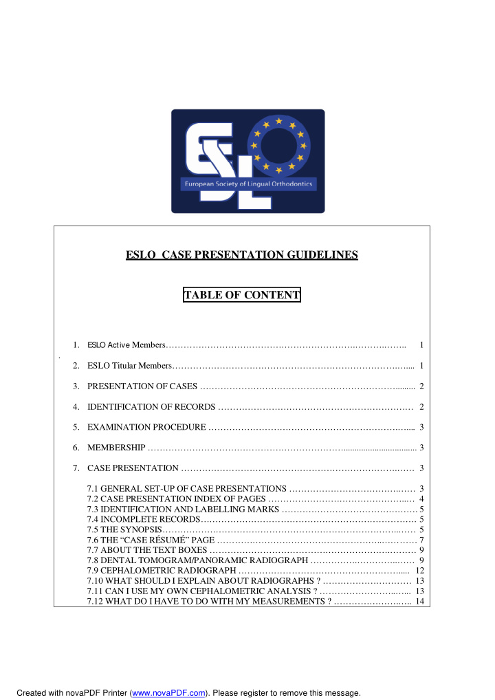 eslo case presentation guidelines table of content