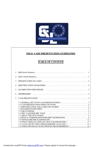 ESLO  CASE PRESENTATION GUIDELINES  TABLE OF CONTENT 1. ESLO Active