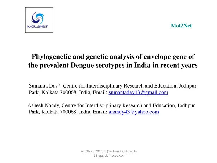 mol2net phylogenetic and genetic analysis of envelope