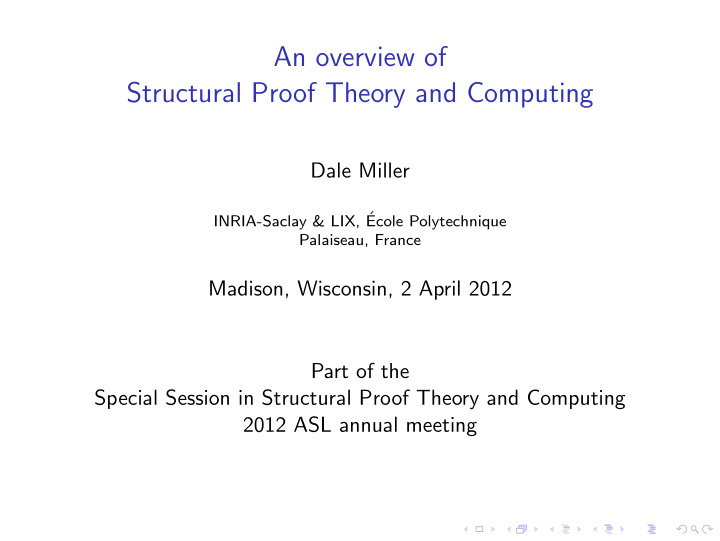 an overview of structural proof theory and computing