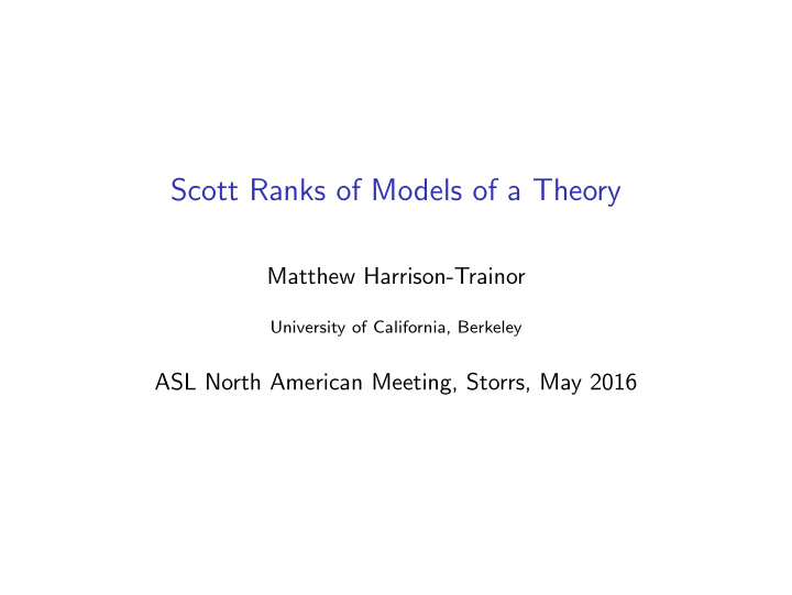 scott ranks of models of a theory