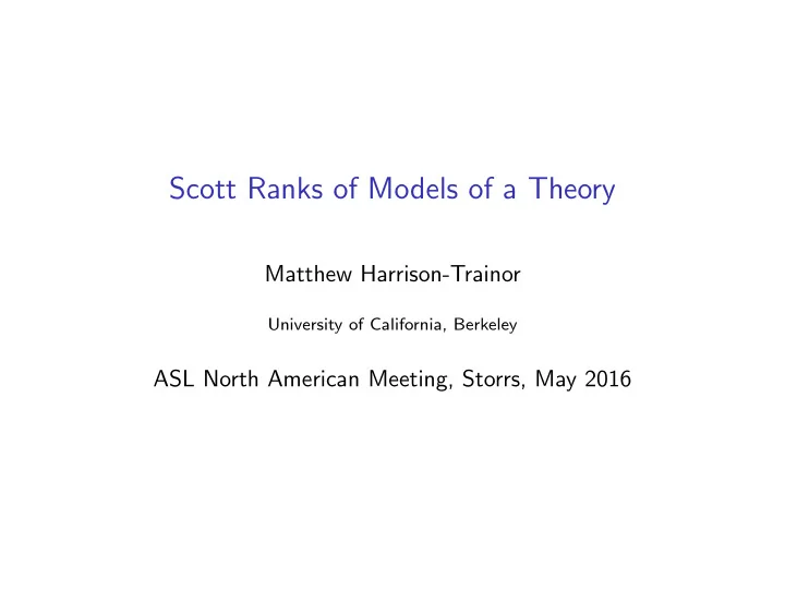 scott ranks of models of a theory