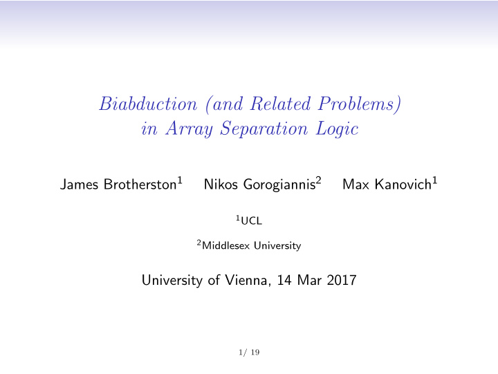 biabduction and related problems in array separation logic