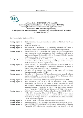 ASN resolution 2012-DC-0283 of 26 June 2012  instructing lectricit de France  Socit