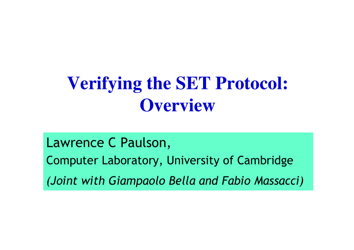 verifying the set protocol overview